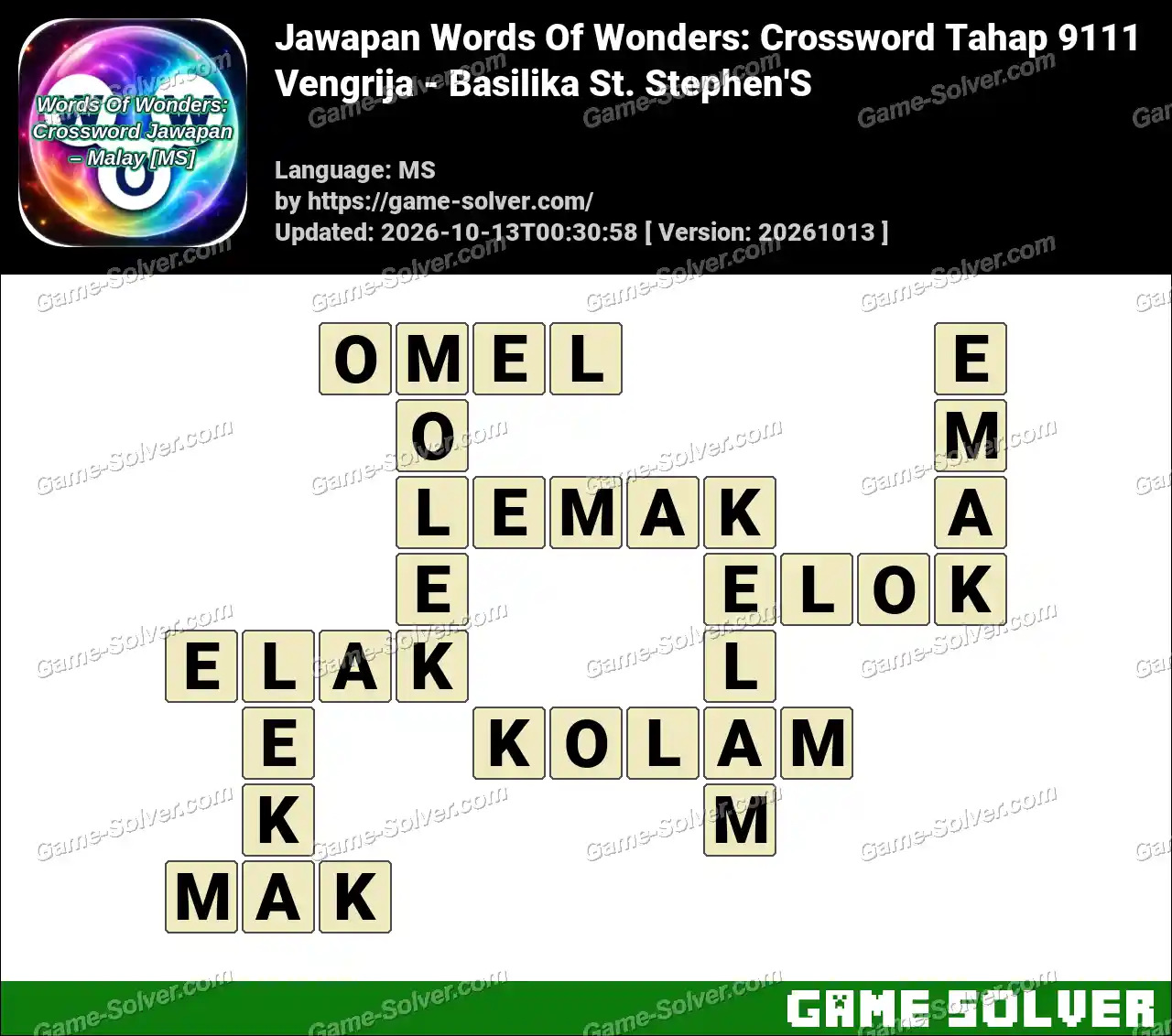 Jawapan Words Of Wonders: Crossword Tahap 9111 – Vengrija – Basilika St. Stephen’S